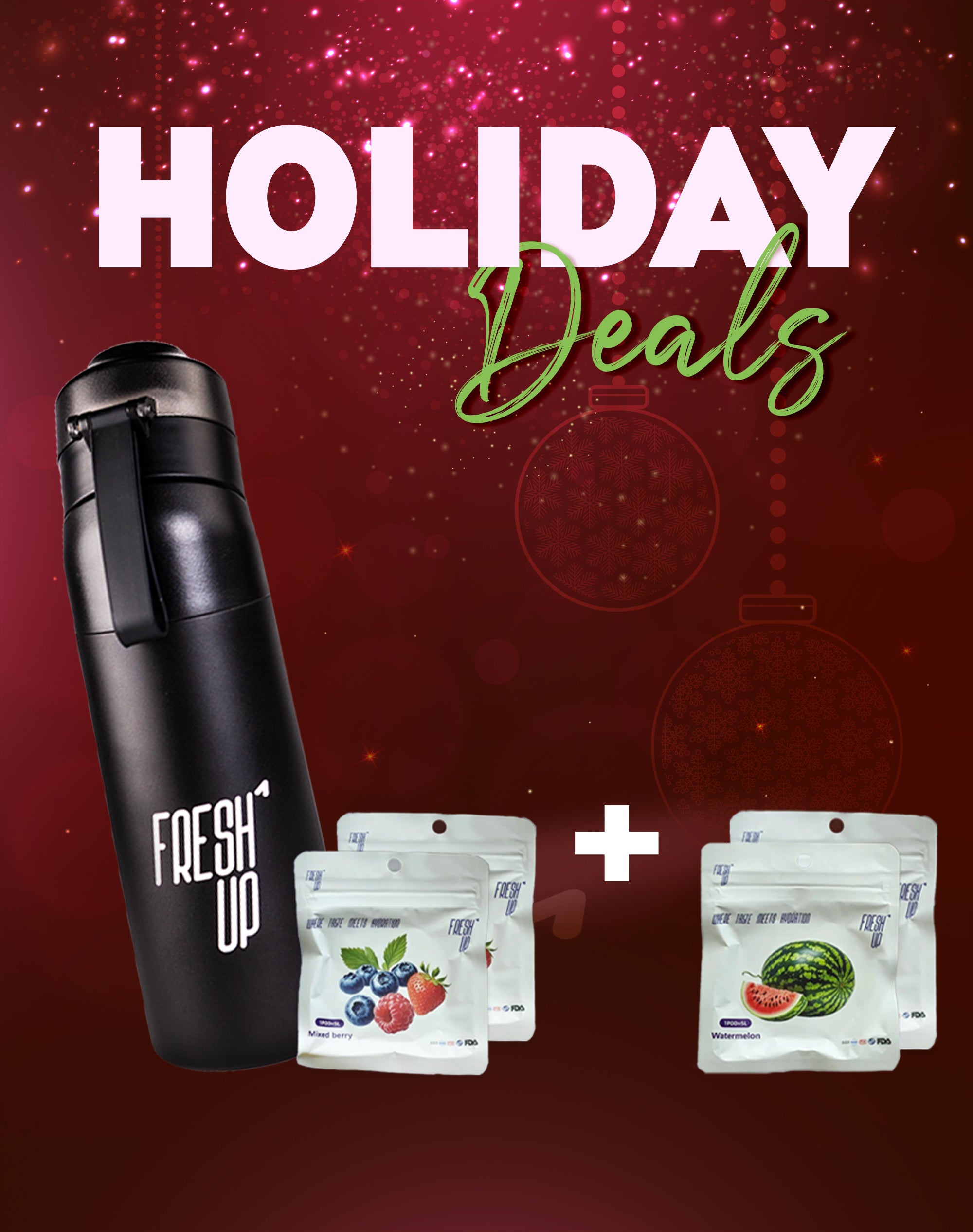 FreshUp Stainless Steel Bottle Bundle + 4 Capsules