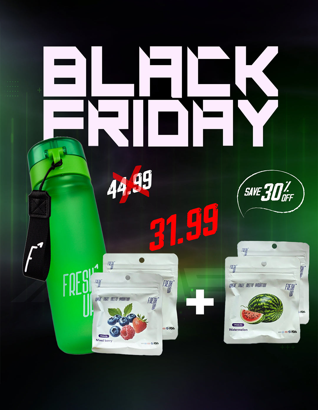 FreshUp Green Bottle + 4 Capsules