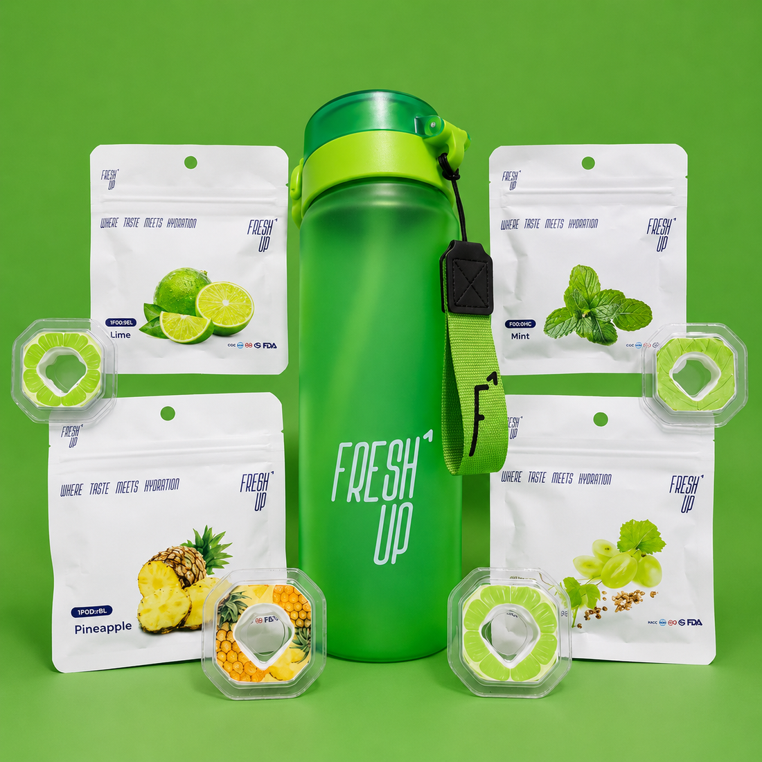 FreshUp Green Bottle + 4 Pods of your choice