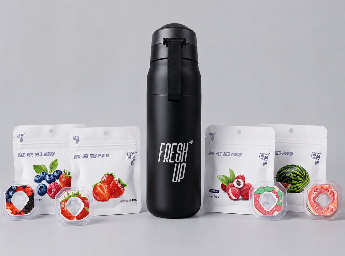 FreshUp Stainless Steel Bottle Bundle + 4 Capsules