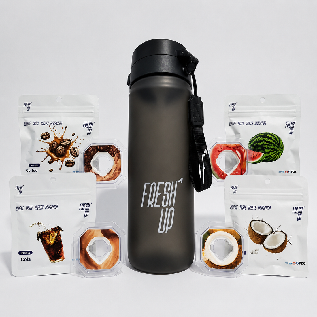 FreshUp Black Bottle + 4 Capsules of your choice